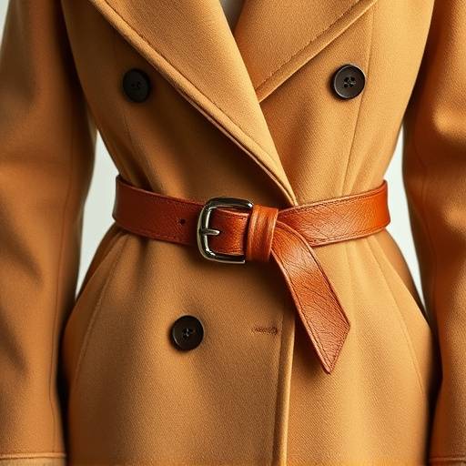 Cappotto in cashmere color cammello con cintura in pelle intrecciata