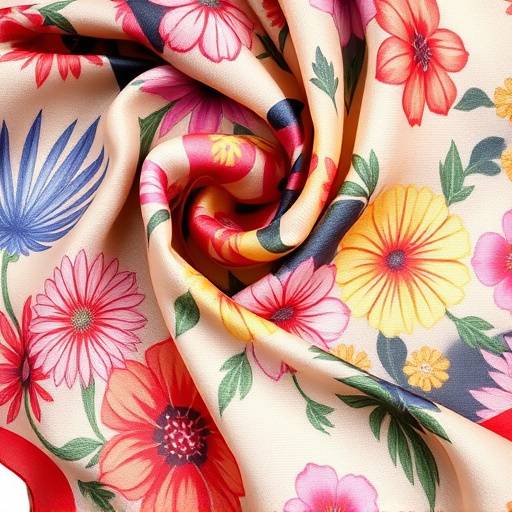 Foulard di seta stampato Bellissima Moda con motivi floreali e colori vivaci.