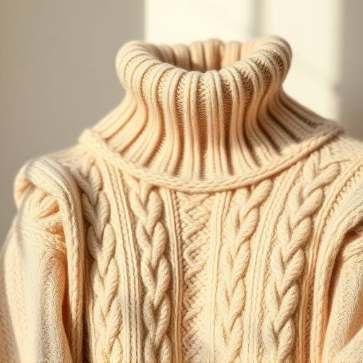 Maglione in cashmere da donna beige Bellissima Moda con collo alto e lavorazione a trecce.