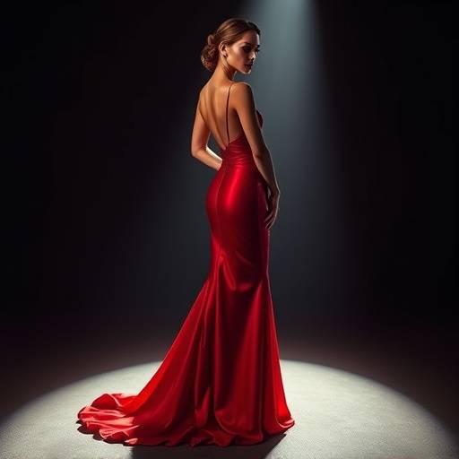 Modella che indossa un elegante abito da sera rosso di Bellissima Moda