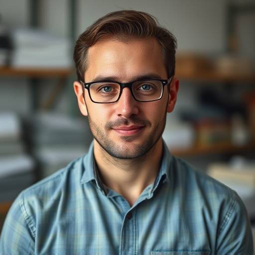 Ritratto di Alessandro Mancini, Responsabile della Produzione di Bellissima Moda, in un laboratorio con tessuti pregiati